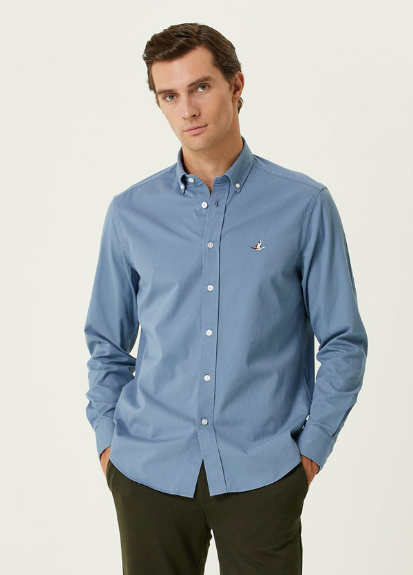 Beymen Club Men Comfort Fit Gabardine Textured Shirt Blue