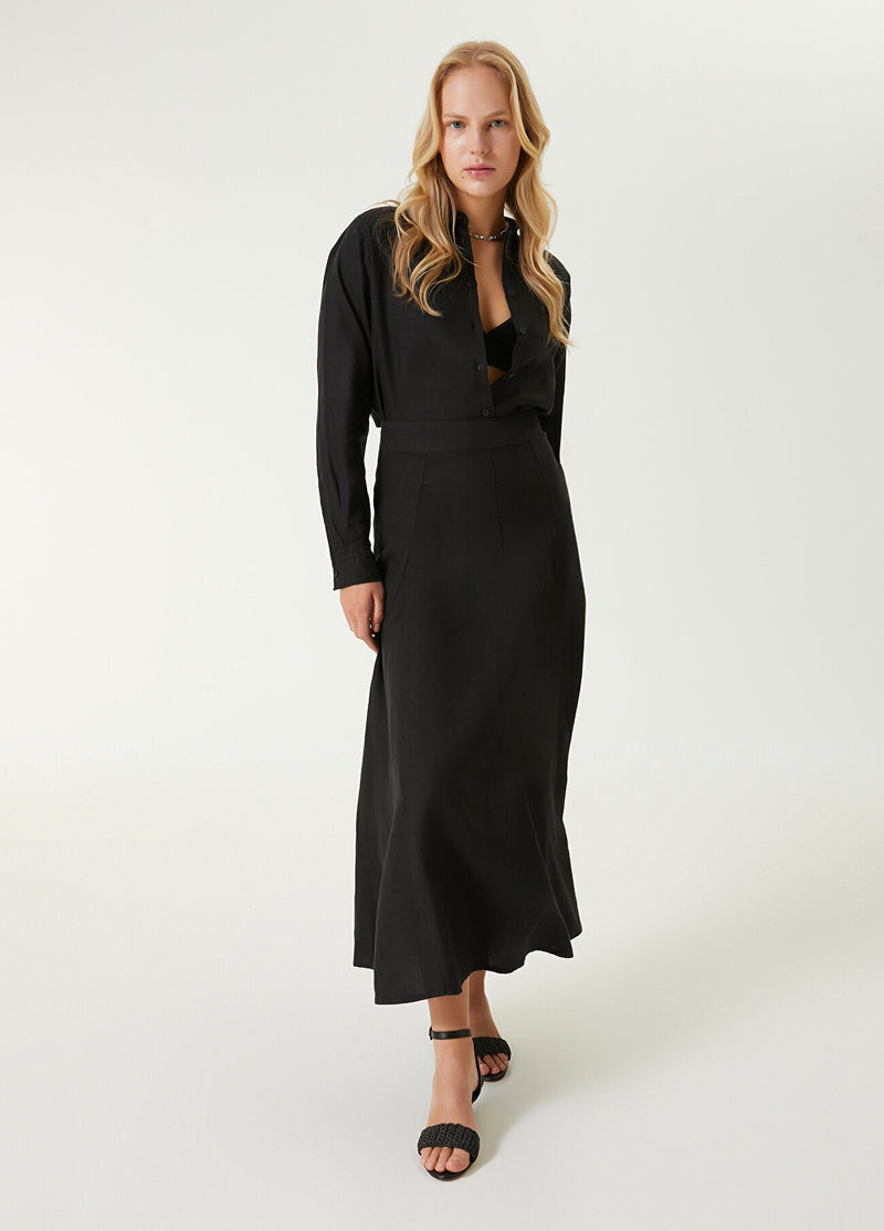 Beymen Club Maxi Linen Skirt Black