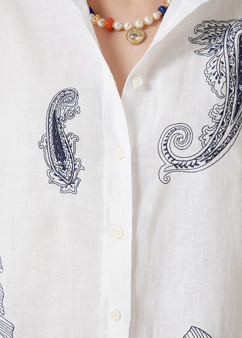 Beymen Club Paisley Embroidered Linen Shirt White