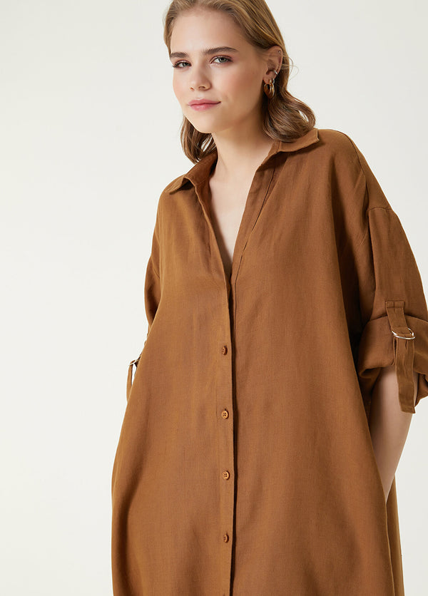 Beymen Club Linen Dress With Slit Detail  Camel