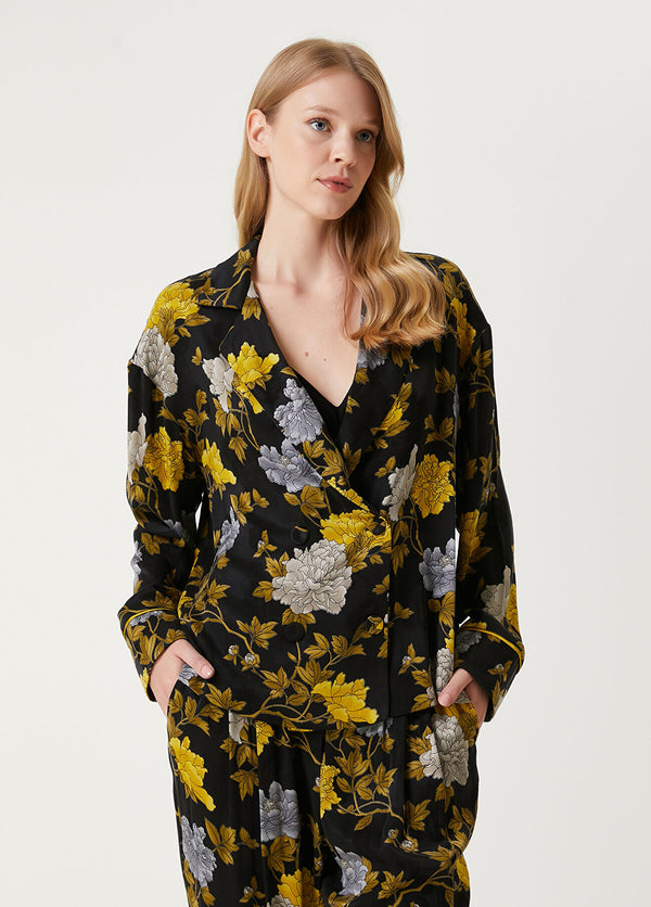 Beymen Club Floral Double-Breasted Pajama Shirt Black