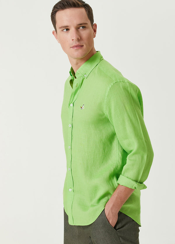 Beymen Club Men Comfort Fit Linen Shirt Neon Green