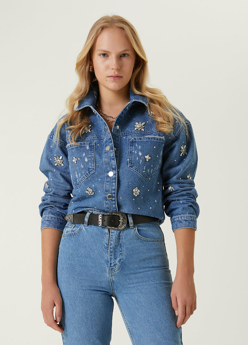 Beymen Club Stone Embroidered Denim Jacket Blue