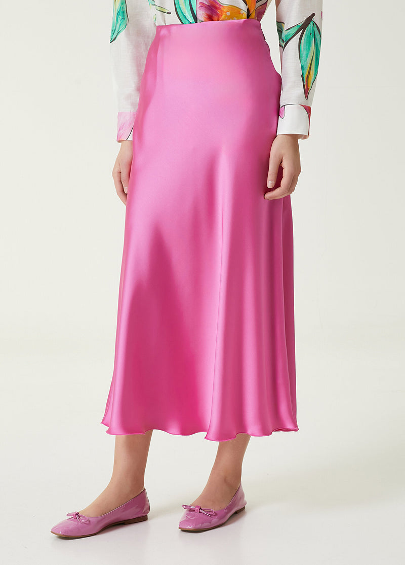 Beymen Club Midi A-Line Satin Skirt Fuchsia