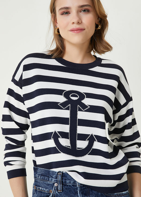 Beymen Club Anchor Detail Striped Sweater Navy-White