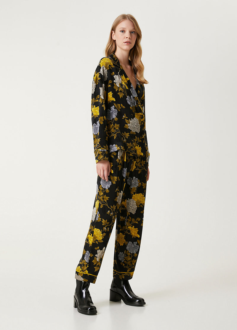 Beymen Club Floral Double-Breasted Pajama Shirt Black