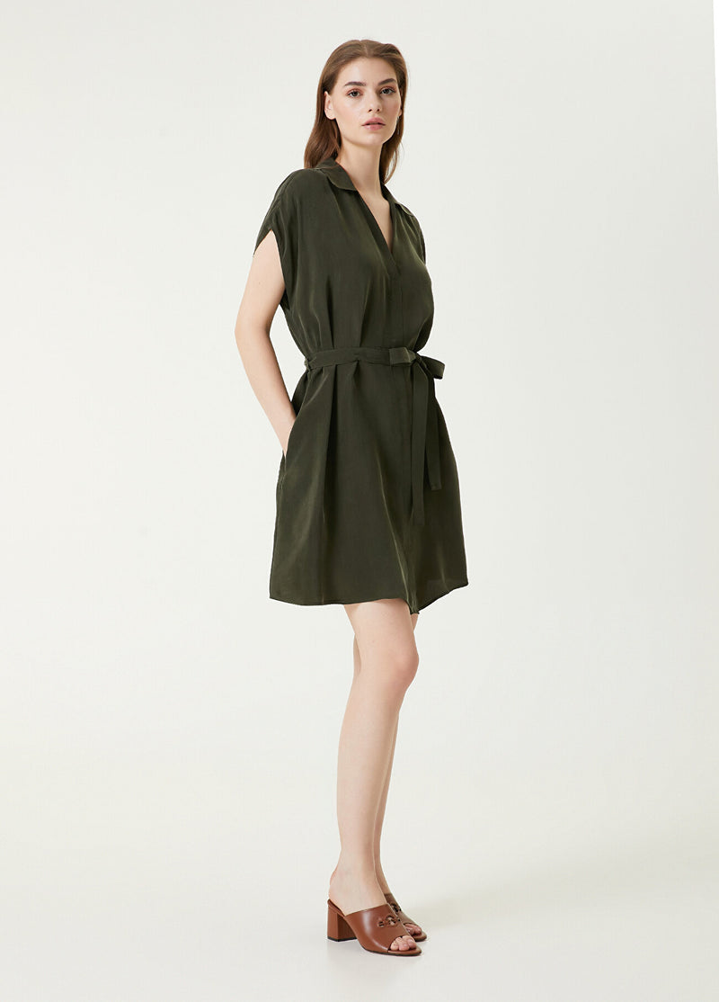 Beymen Club Cupro Belted Mini Dress Khaki