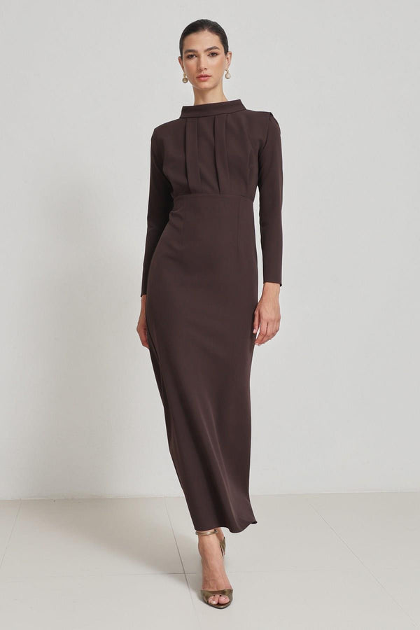 Setre Long Sleeve Dress With Draped Detail Coffee Brown