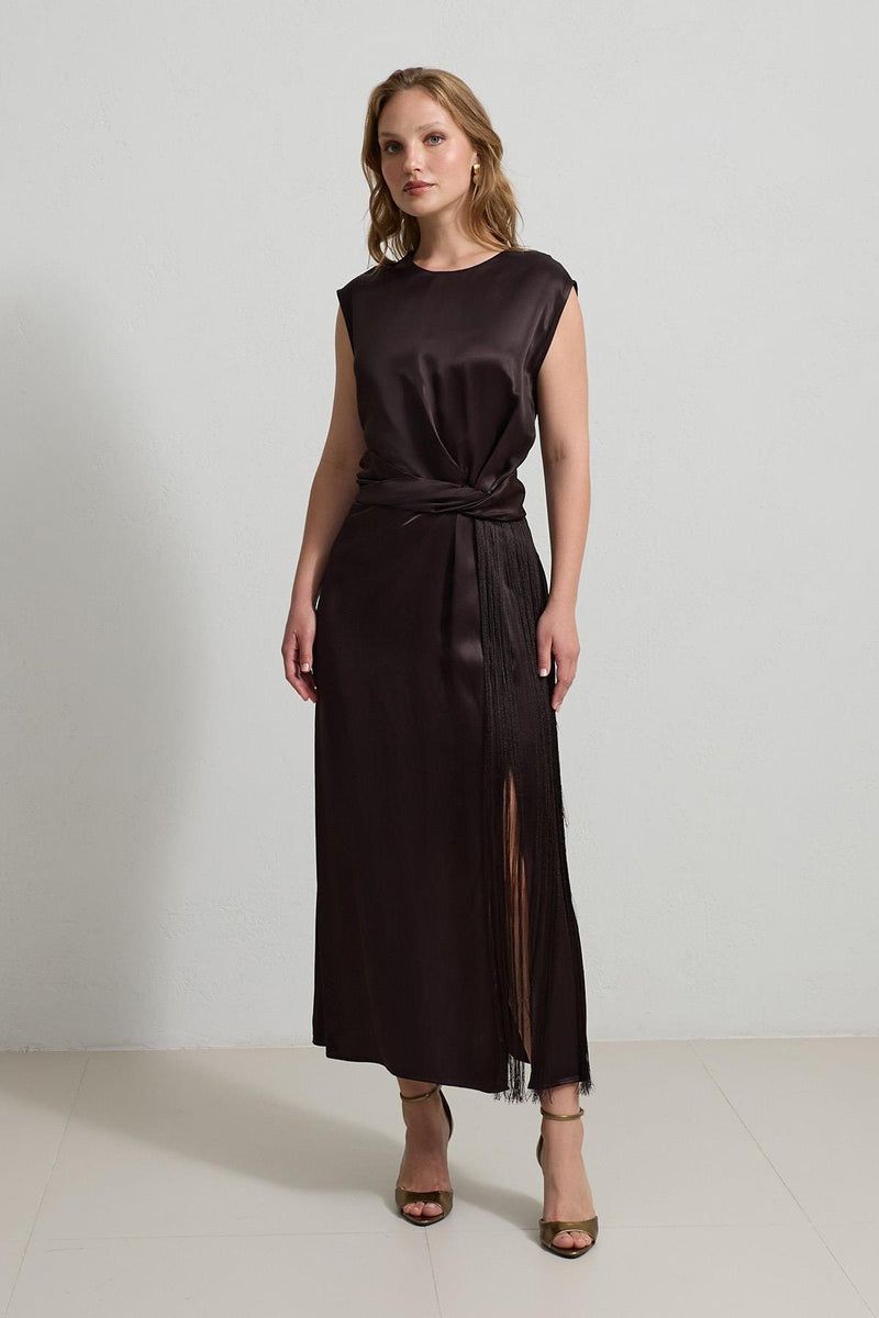 Setre Waist Detailed With Tassel Dress Burgundy