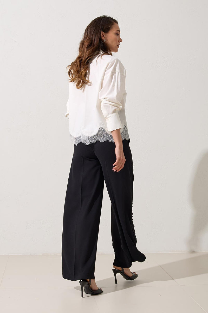 Setre Lace Detailed Long Sleeve Shirt Ecru