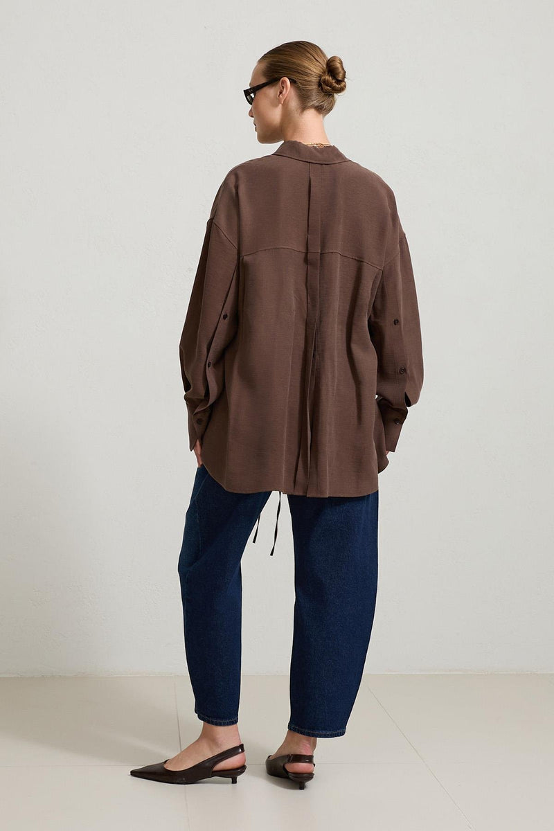 Setre Long Back Shirt With Button On Sleeve Stone