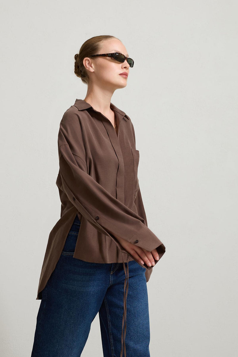 Setre Long Back Shirt With Button On Sleeve Stone