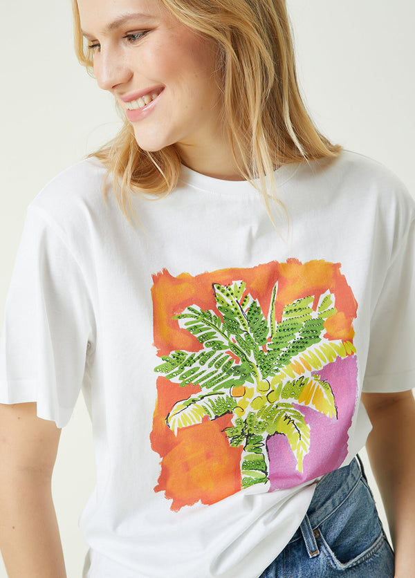 Beymen Club Palm Tree Printed T-Shirt Off White