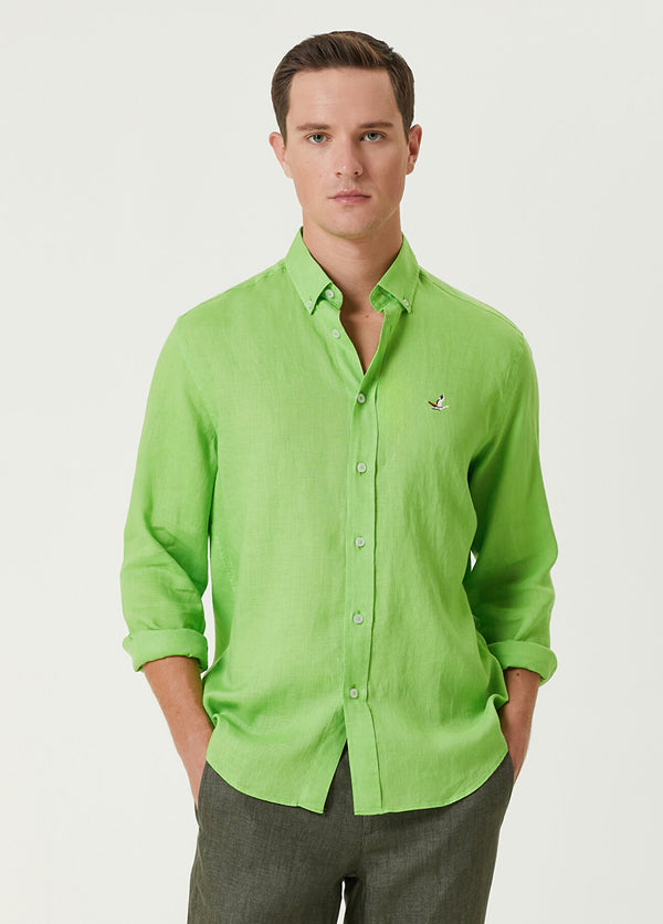 Beymen Club Men Comfort Fit Linen Shirt Neon Green