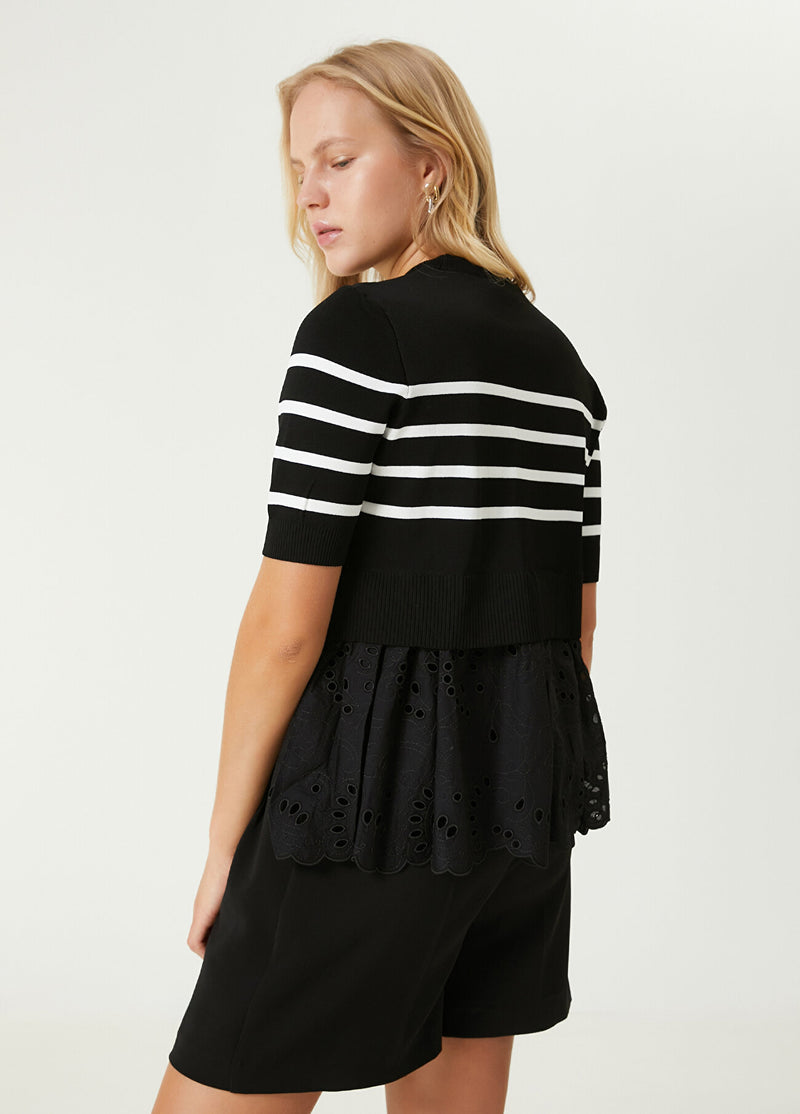 Beymen Club Striped Short Sleeve Sweater Black&White