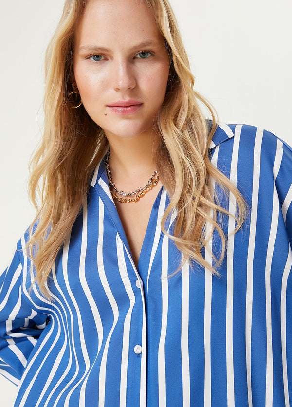 Beymen Club Stripe Sleeve Detail Midi Dress Blue - White