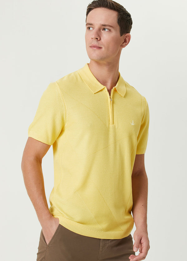 Beymen Club Polo Neck Textured Short Sleeve Knitwear Yellow