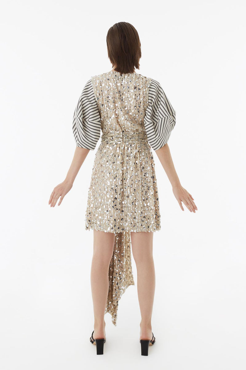 Exquise Dress Short Sequience S/Sl Beige - Wardrobe Fashion