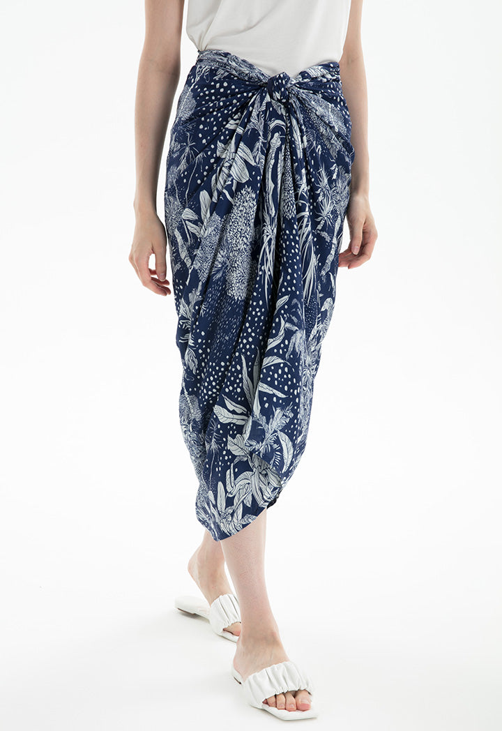 Choice All Over Printed Wrap Tie Skirt Navy