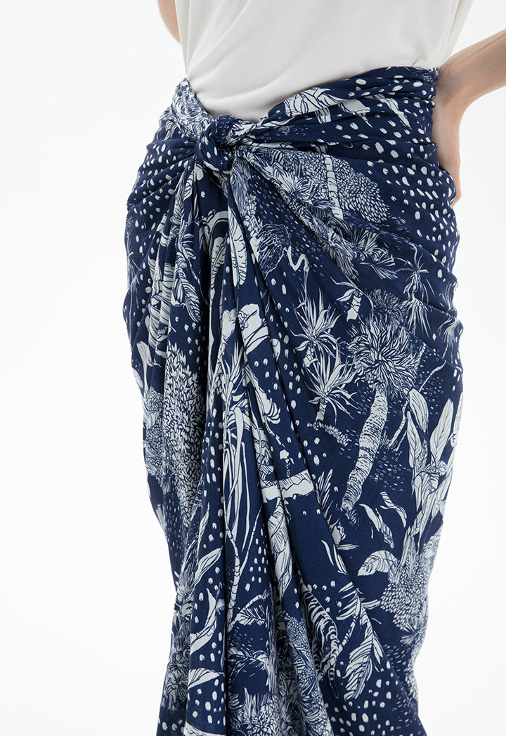 Choice All Over Printed Wrap Tie Skirt Navy