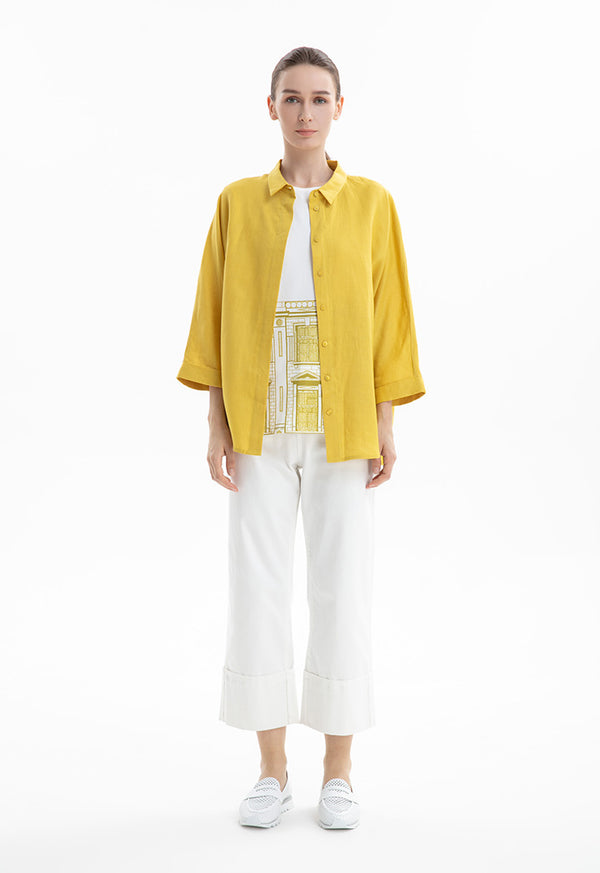Choice Collared Concealed Buttons Oversized Shirt Moss