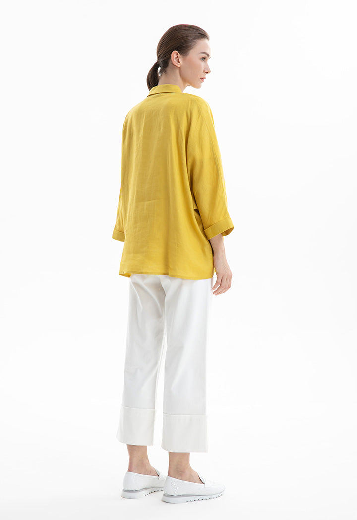Choice Collared Concealed Buttons Oversized Shirt Moss