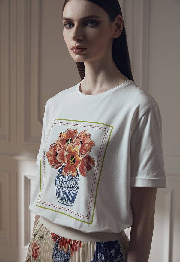 Choice Square Floral Printed T-Shirt Offwhite