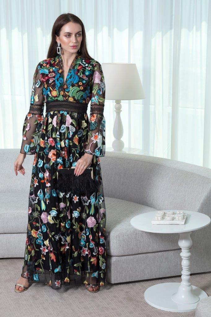 Choice Lace Detailed Maxi Dress Multicolor