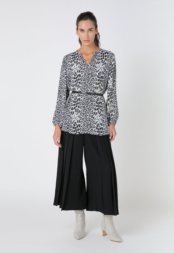 Choice Animal Print Keyhole Neckline Blouse Black