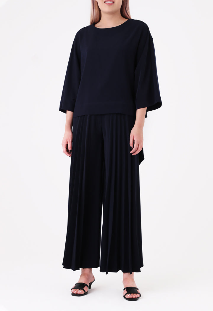 Choice Front Pleated Wide Leg Trouser Navy