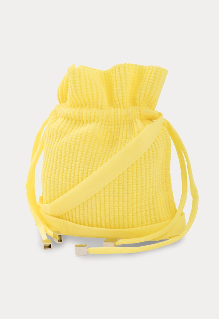 Choice Textured Drawstring Pouch Bag Yellow - Wardrobe Fashion