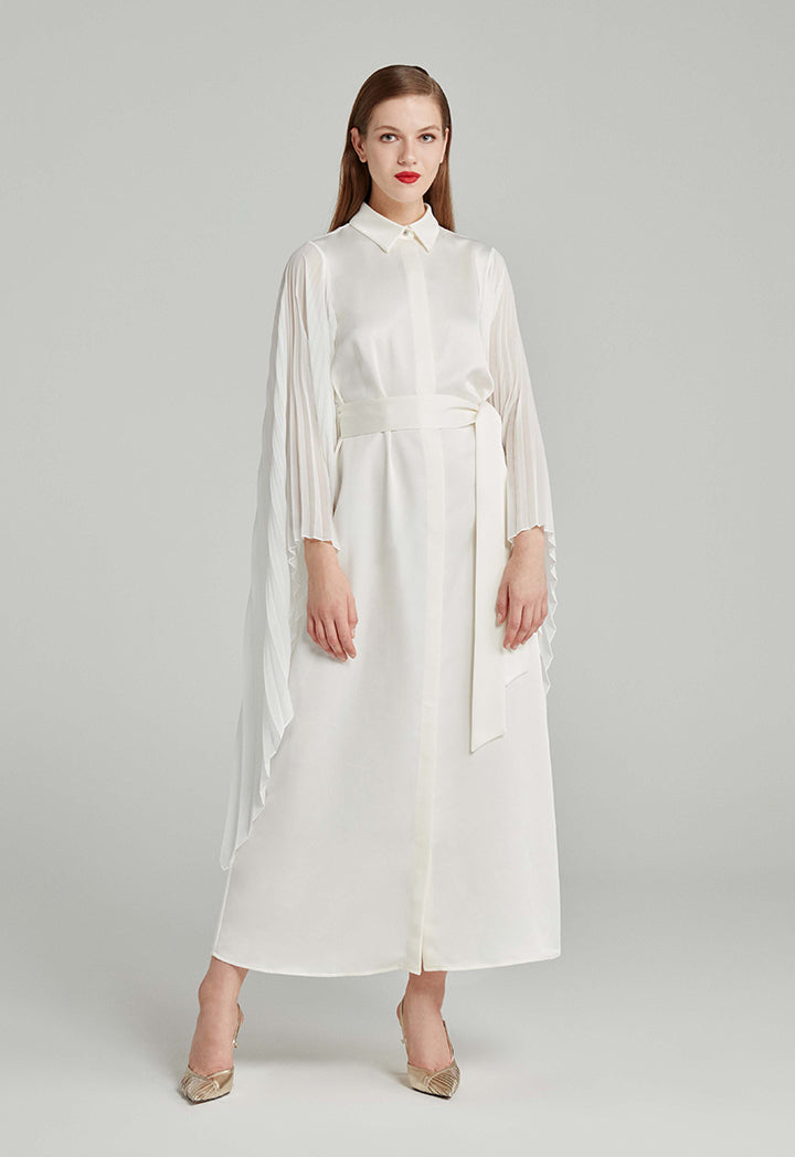 Choice Maxi Dress With Pleated Sleeves Off White