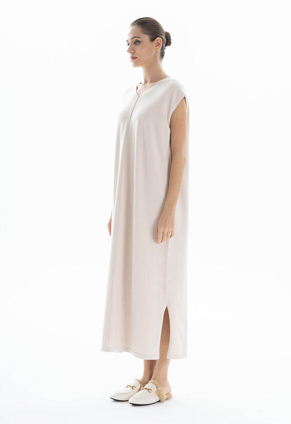 Choice V-Neck Classic Midi Dress Beige