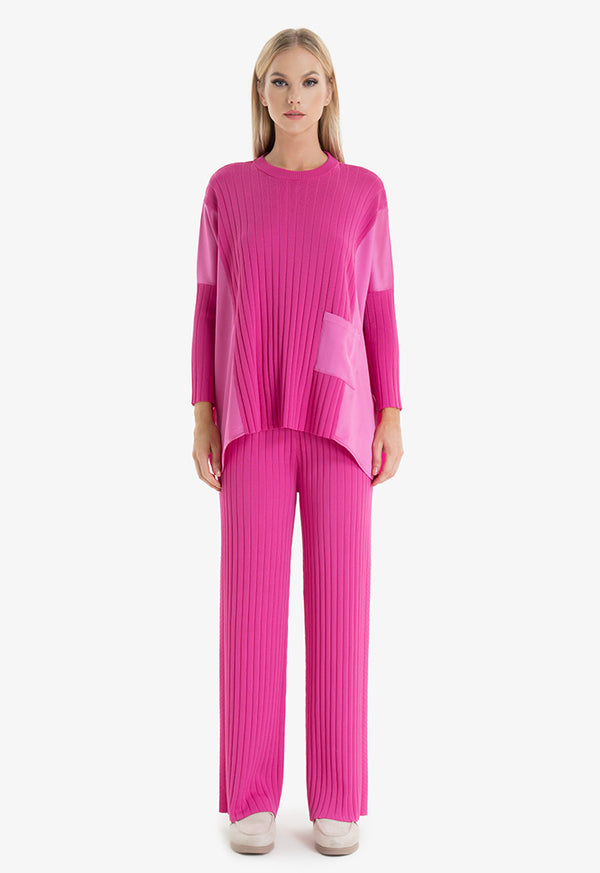 Choice Asymmetrical Blouse With Ribbed Collar Pink