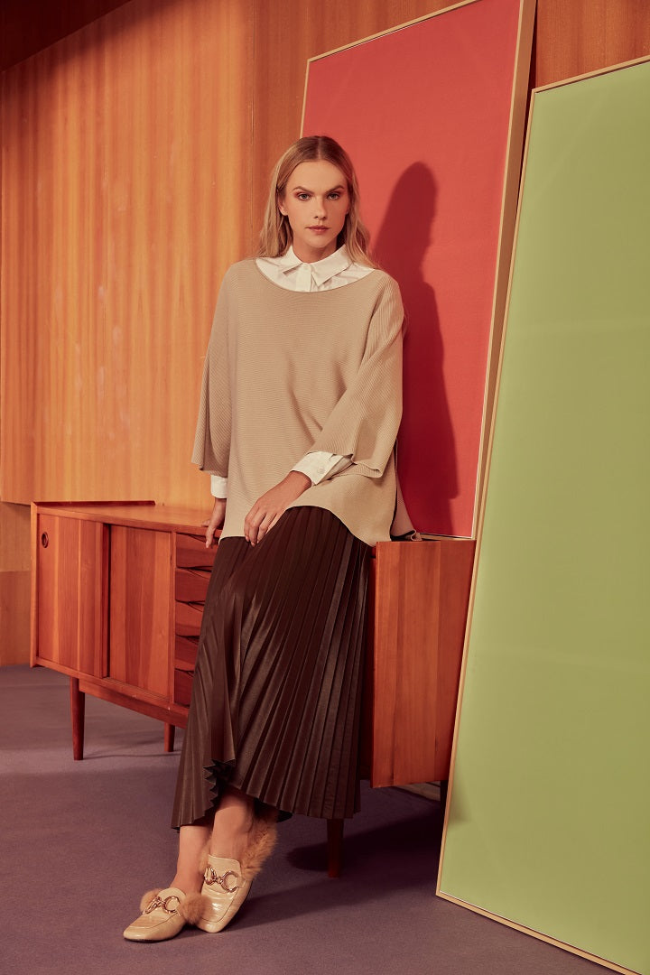 Choice Pleated Midi Skirt Brown