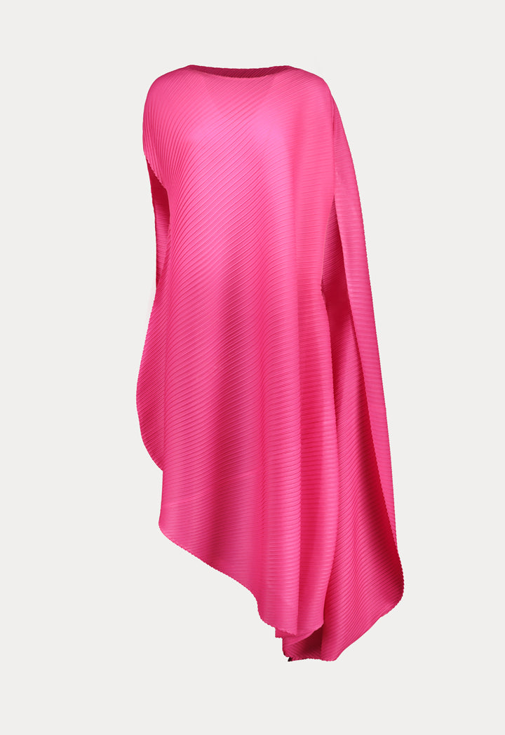 Choice Diagonal Pleated Pattern Dress Fuchsia - Wardrobe Fashion