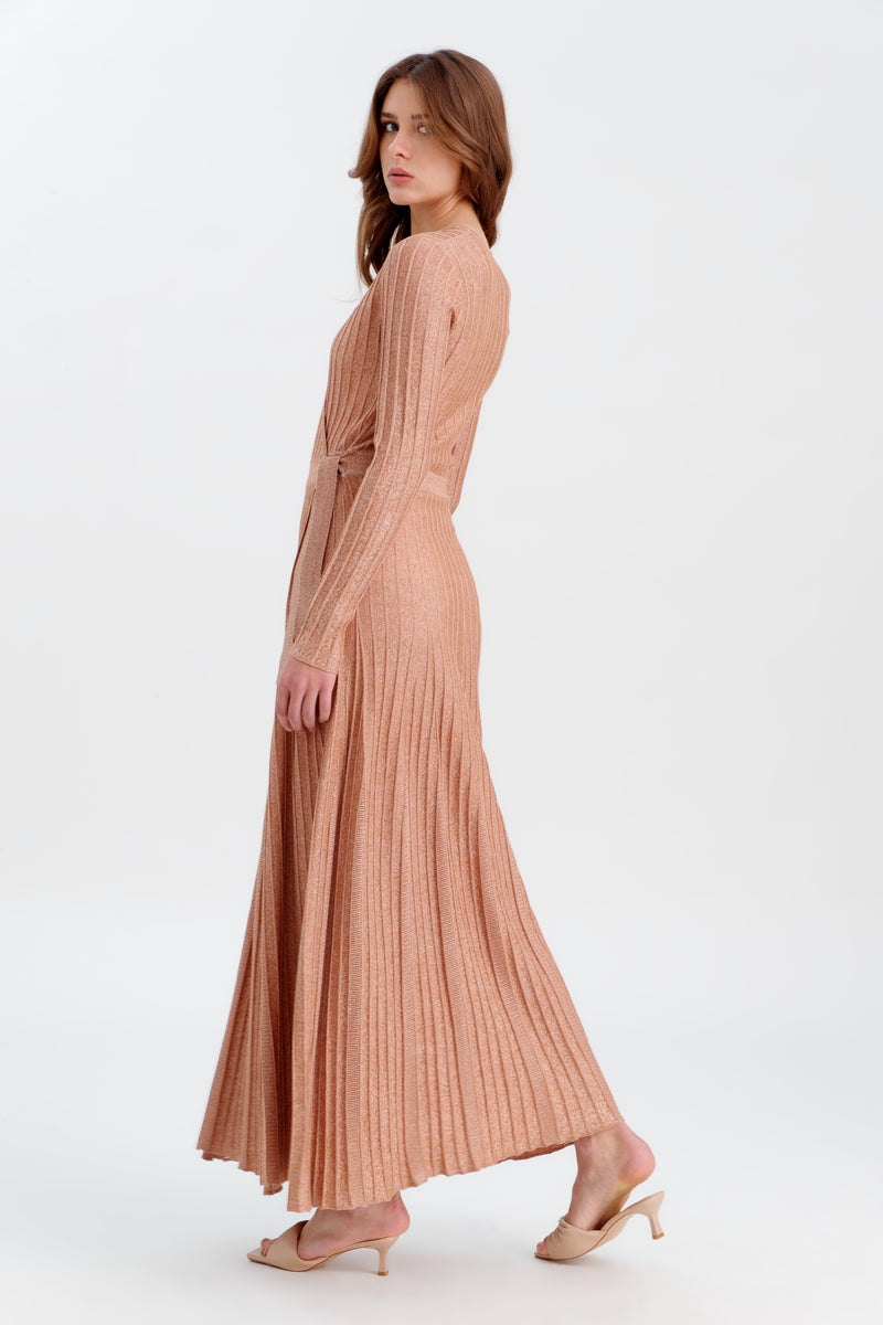 Choice Knitted Textured Solid Tie Dress Caramel