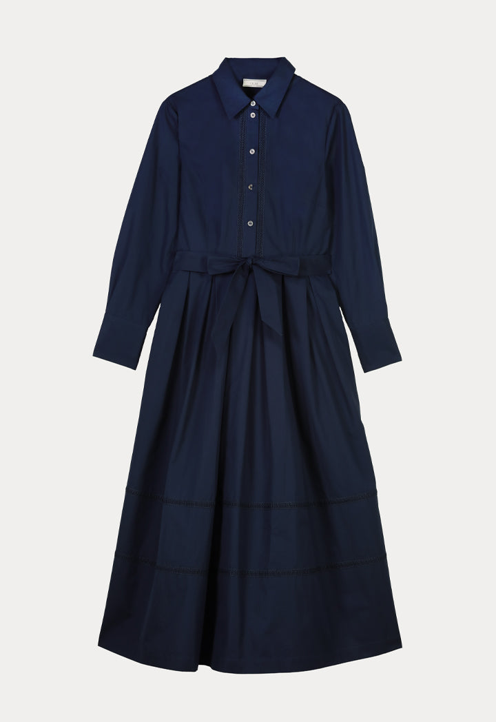 Choice Solid Dress With Pleated Waist Navy