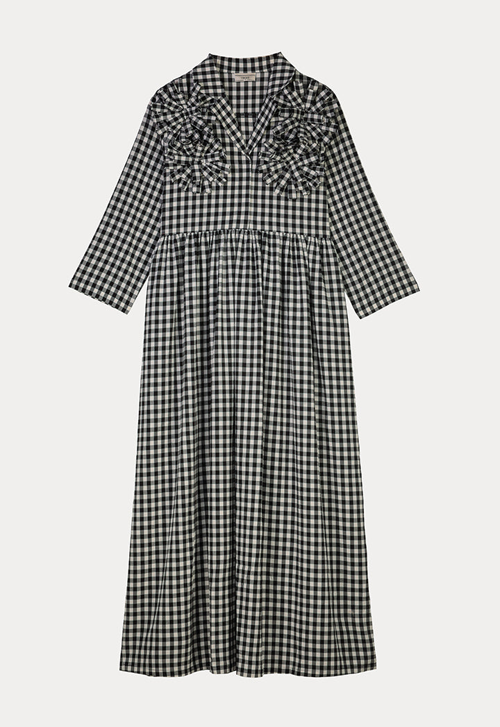 Choice Multicolored Checkered Print Dress Beige+Beige