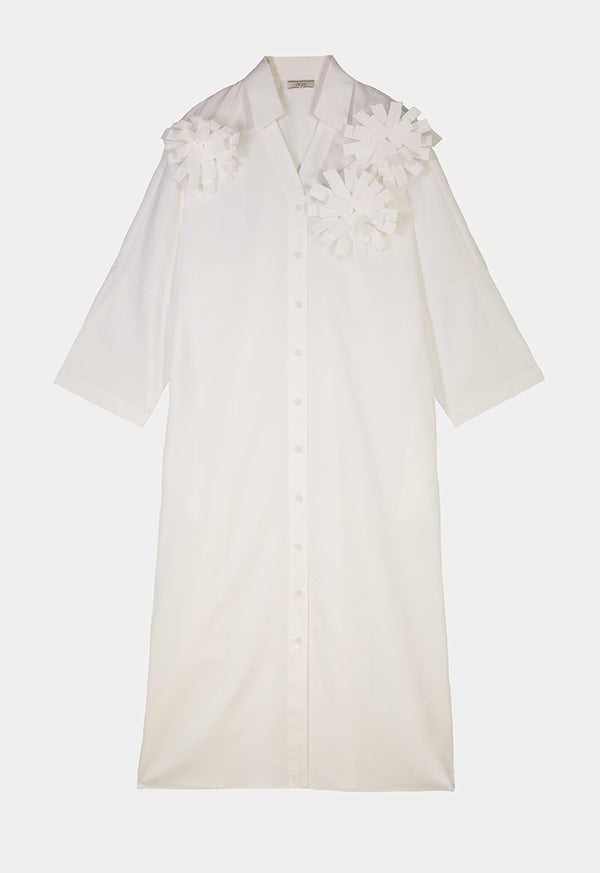 Choice Solid Front Ruffles Maxi Shirt Dress Off White