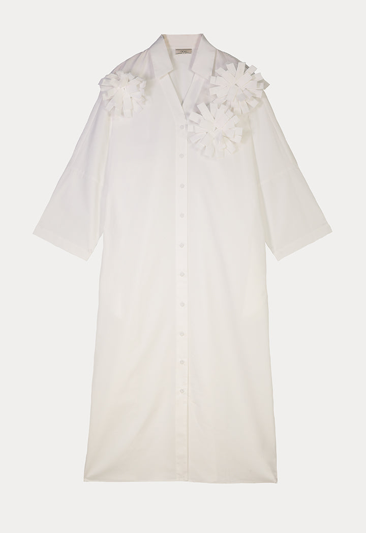 Choice Solid Front Ruffles Maxi Shirt Dress Off White