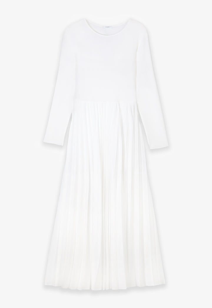 Choice Solid Pleated Maxi Dress Offwhite