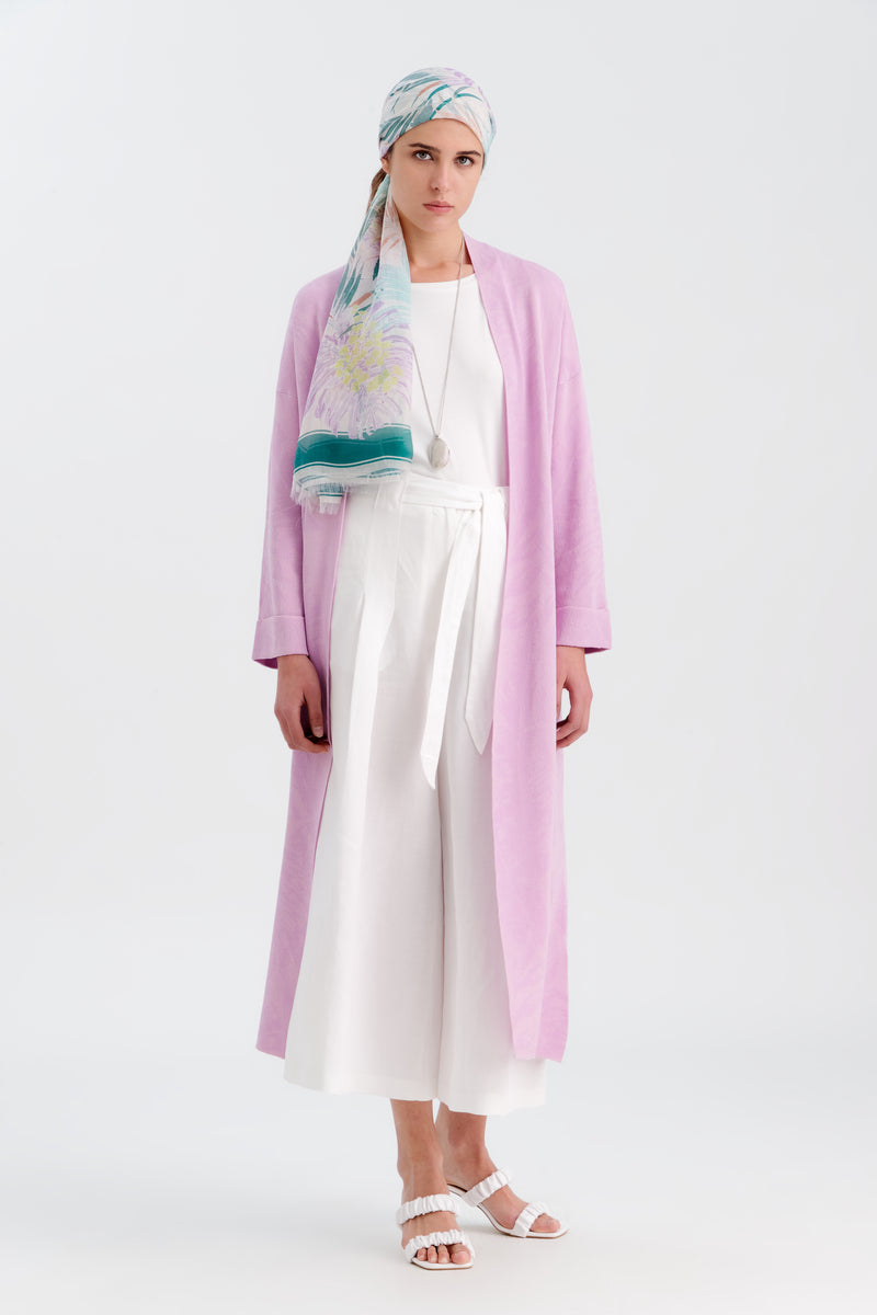 Choice Jacquard Knitted Long Jacket With Belt Lilac