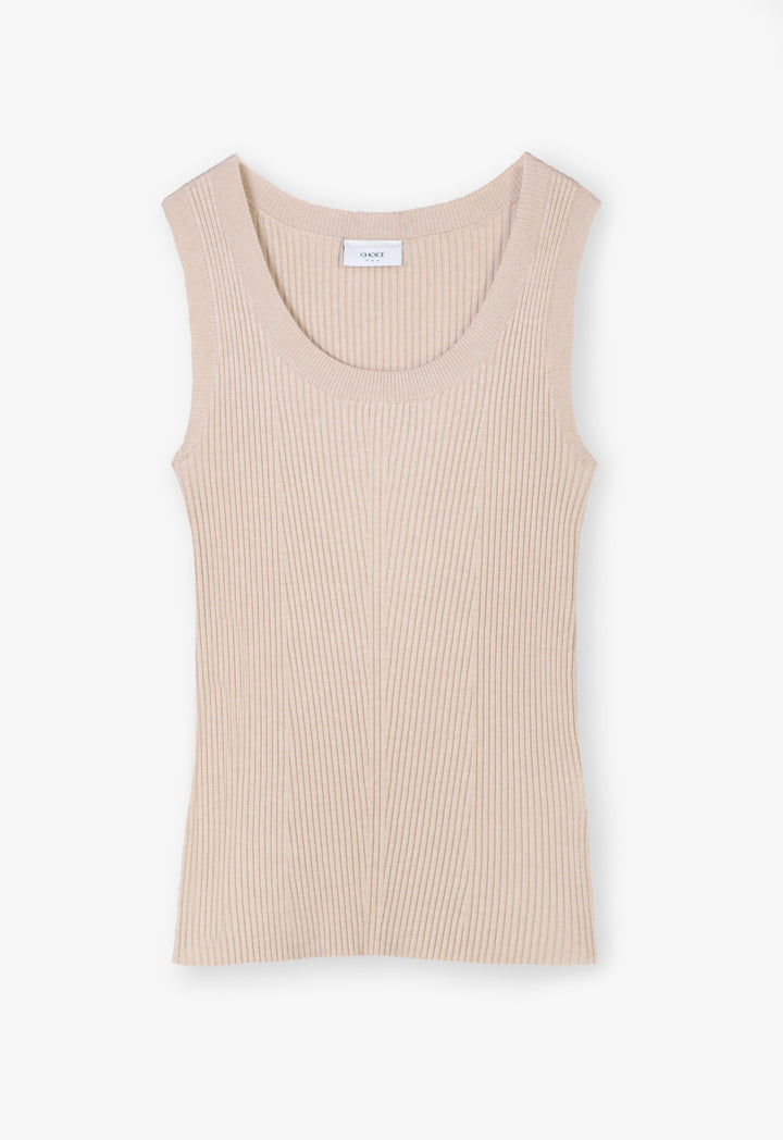 Choice Basic Ribbed Detail Knitwear Beige