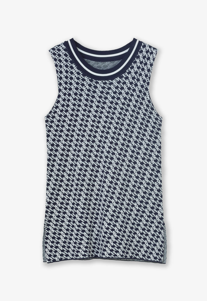 Choice Intarsia Sleeveless Knitted Top  Navy