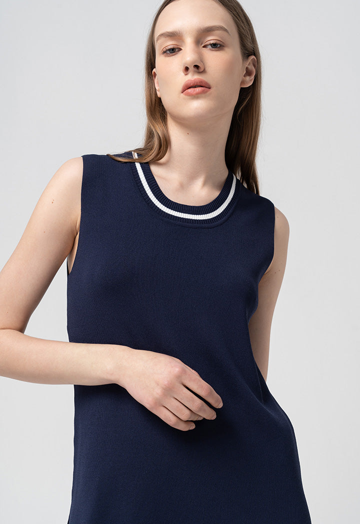 Choice Solid Sleeveless Knitted Top  Indigo