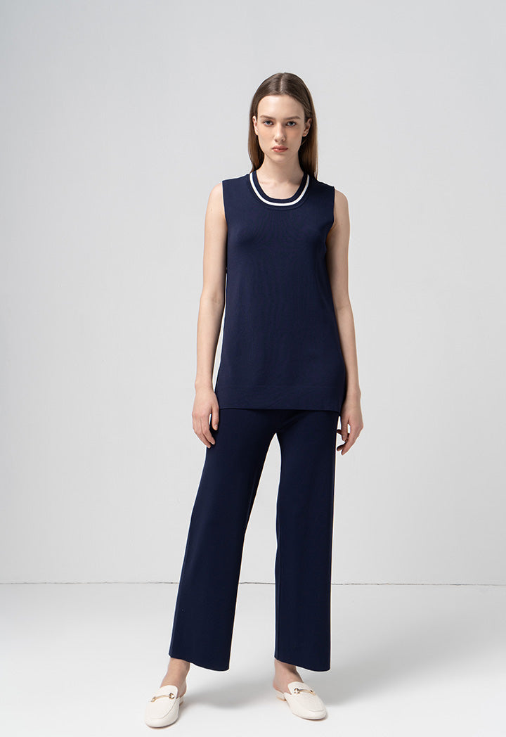 Choice Solid Sleeveless Knitted Top  Indigo