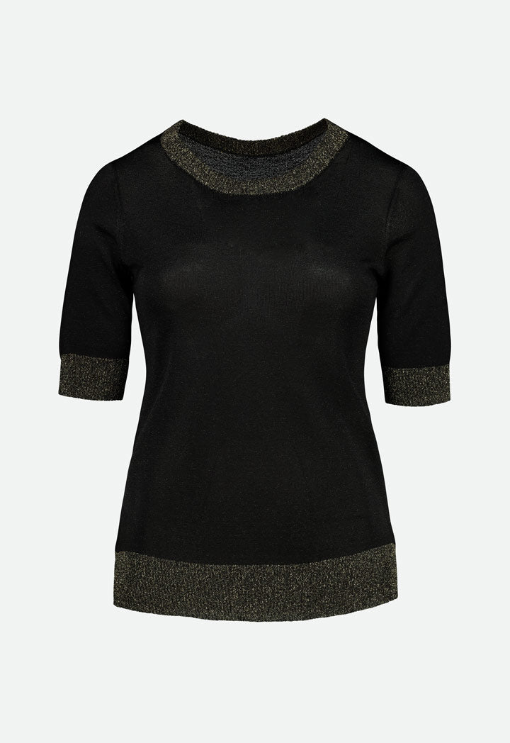 Choice Contrast Edge Knitted T-Shirt Black - Wardrobe Fashion