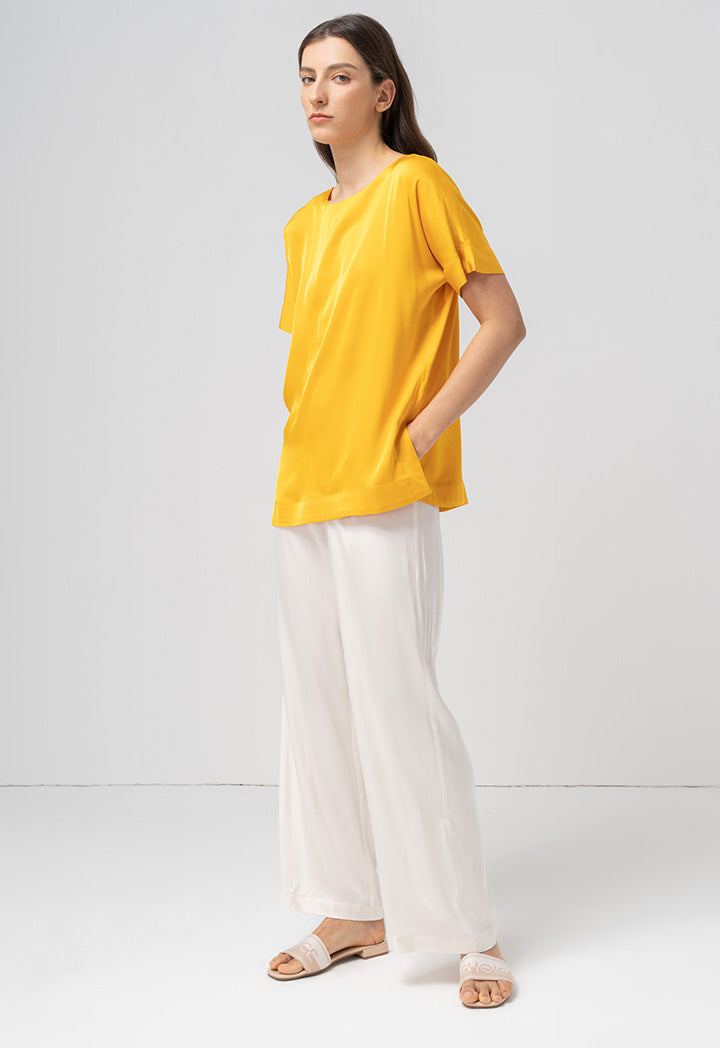 Choice Oversized Short Sleeves Solid T-Shirt Yellow