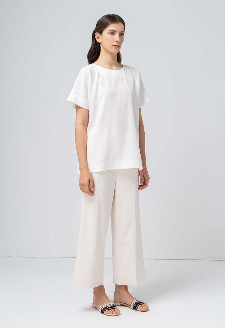 Choice Solid Continuous Short Sleeves Blouse Offwhite